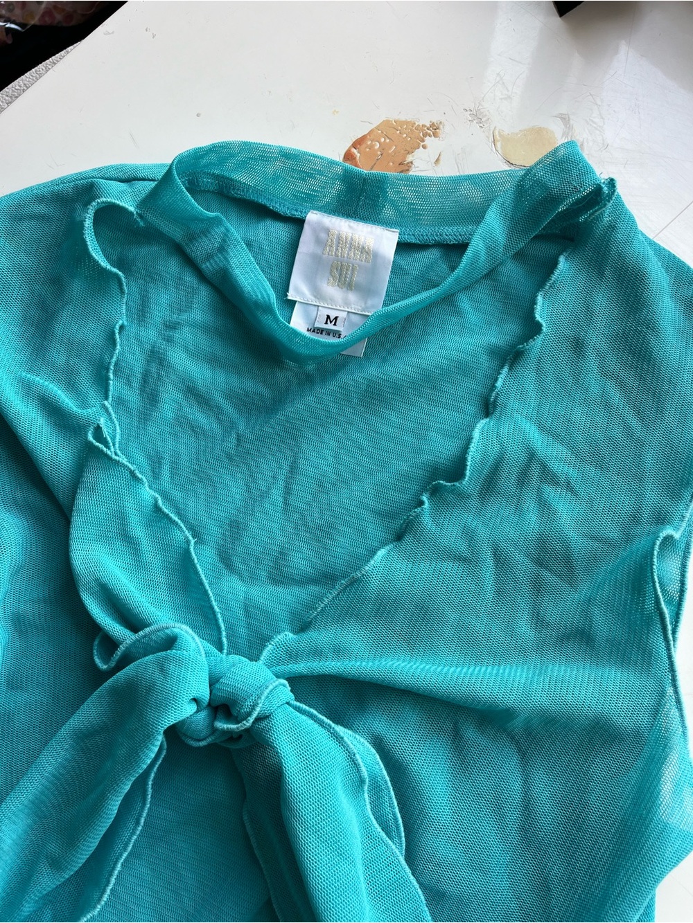 Anna Sui Turquoise Tie-Front Sleeveless Dress - Picture 6 of 6